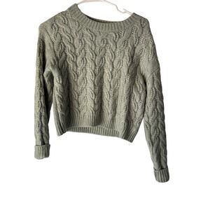 Jessica Simpson Cable Knit‎ Sweater Green Pullover Soft Coquette Fisherman